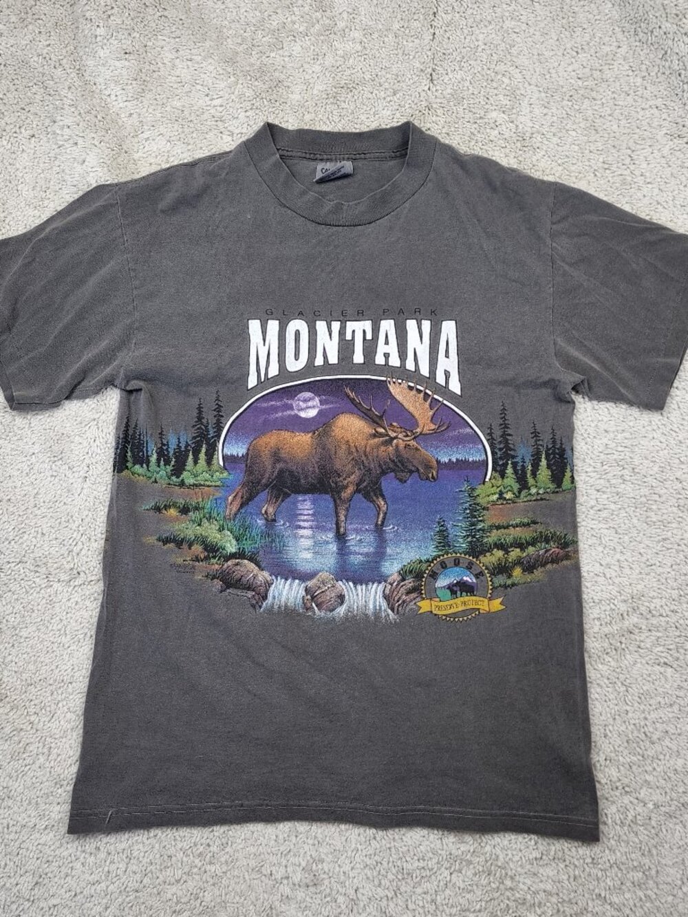 San Segal Art Single Stitch Vintage VTG Y2K Montana Moose Grey Shirt Medium USA